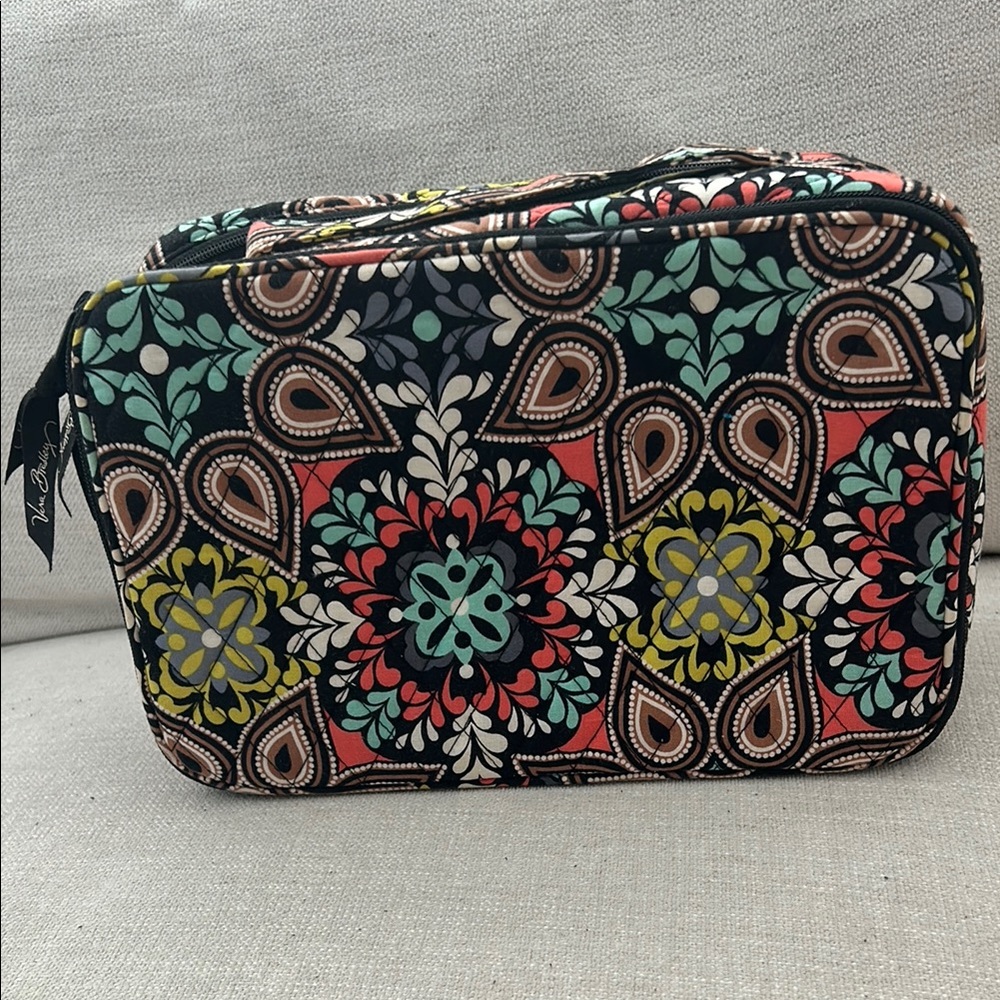 Vera Bradley Coral, Brown, Yellow and Green Quilted Cosmetic Bag